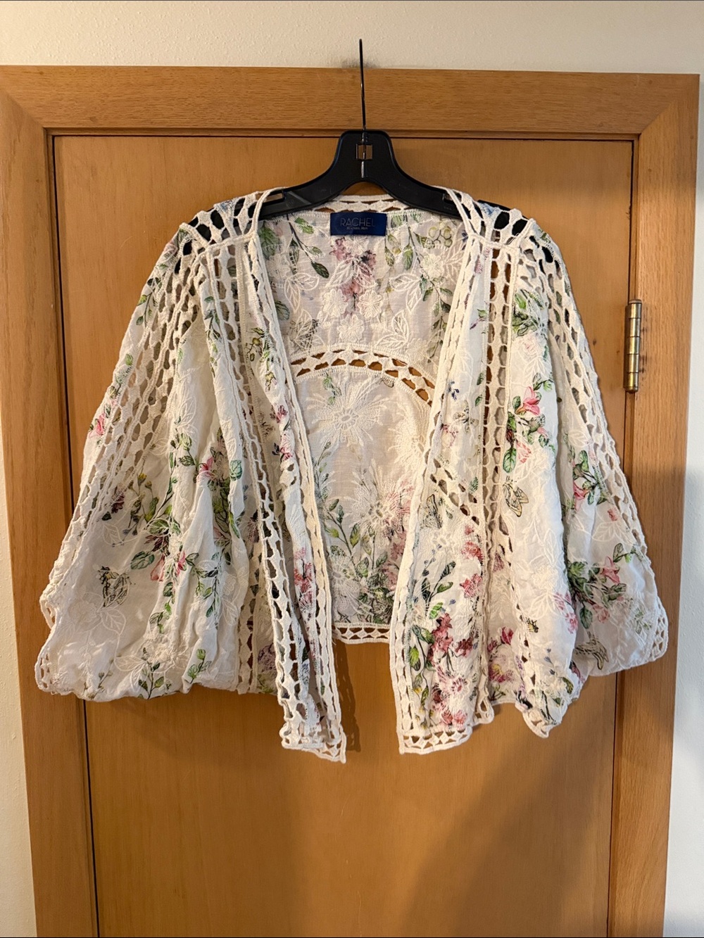 Rachel Rachel Roy Lace Floral Open-Front Kimono Cropped Cardigan White One Size